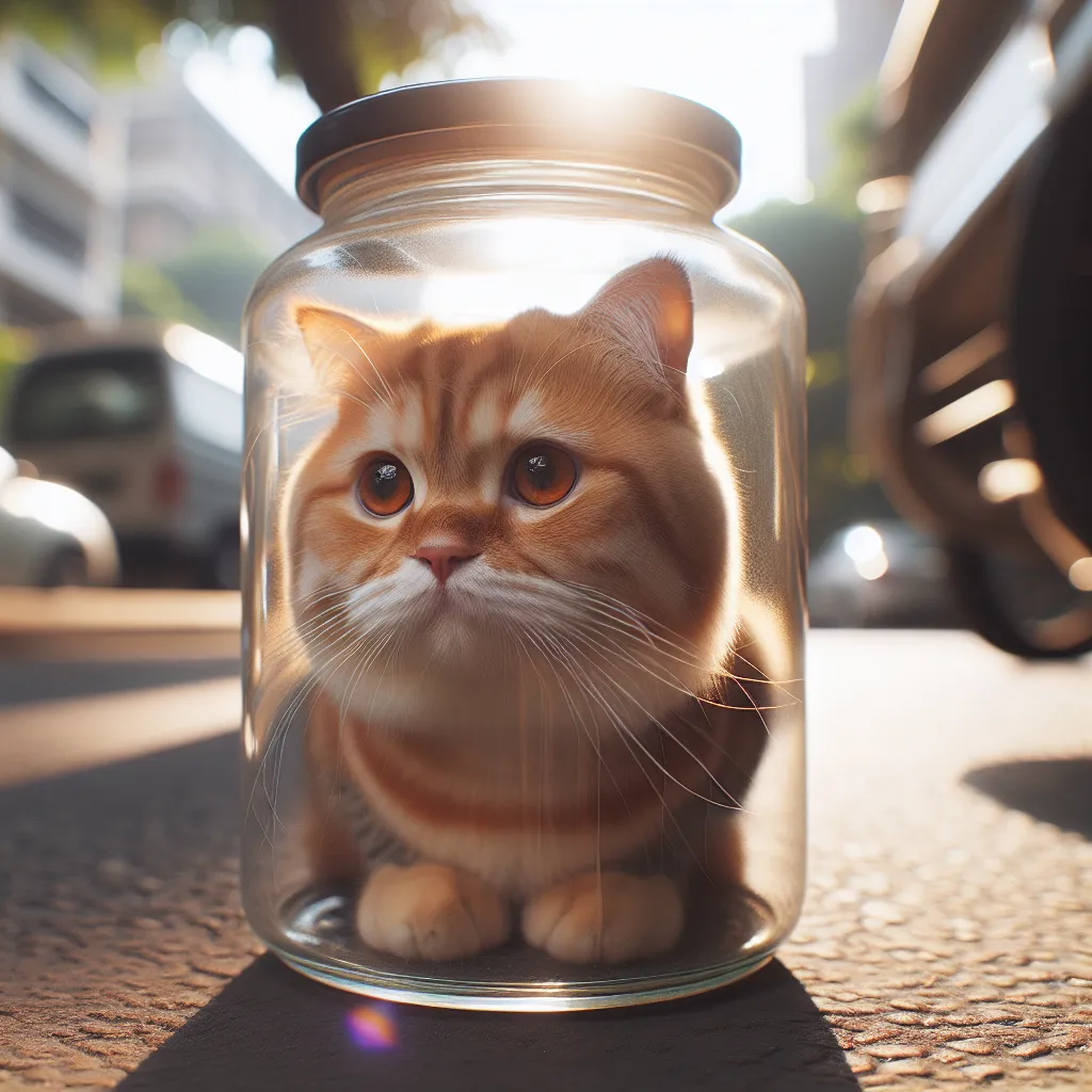 A concerned passerby noticed a cat with a jar stuck on its head, struggling in the scorching heat.