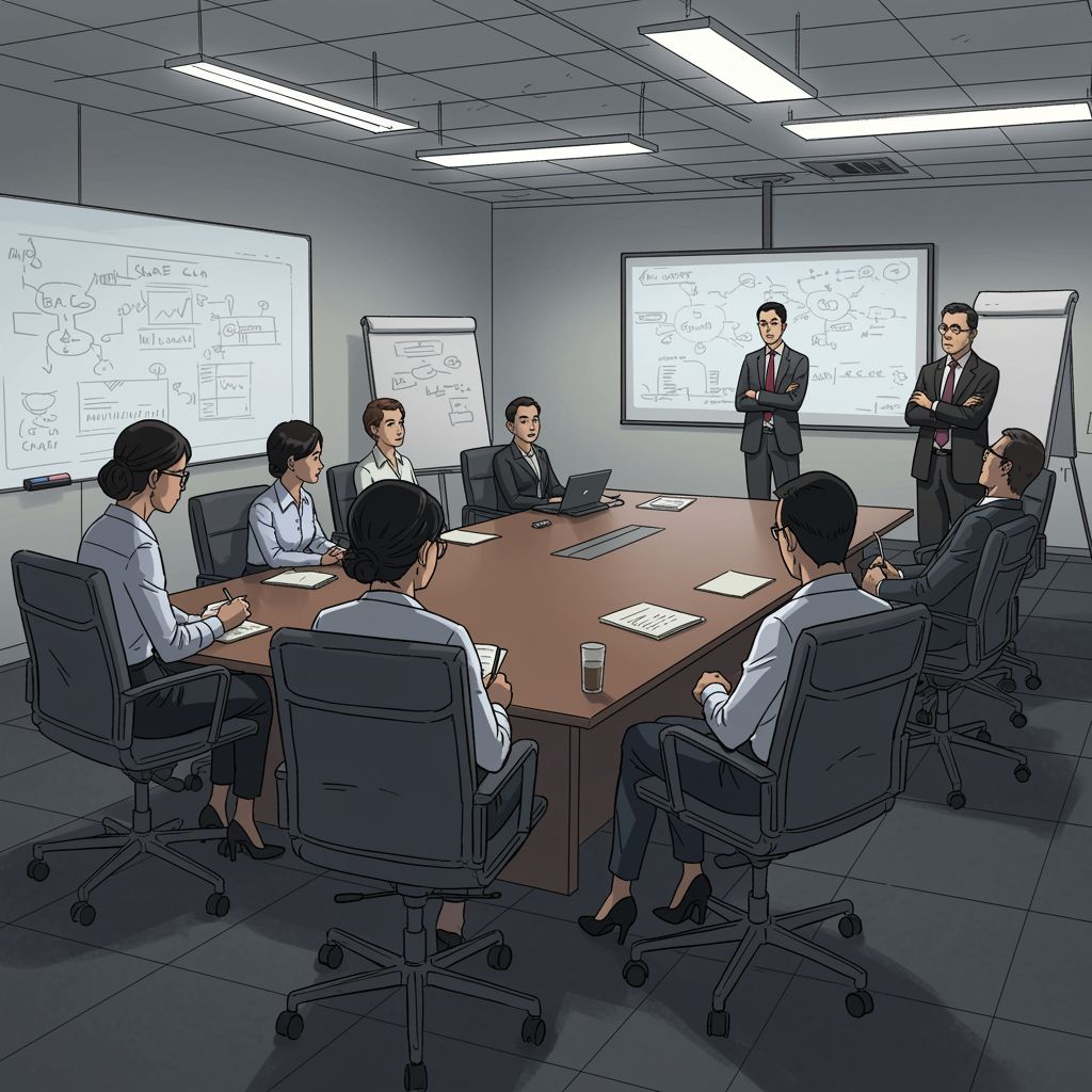 The boss notices Monicha’s laughter and interrupts the meeting. Example 3