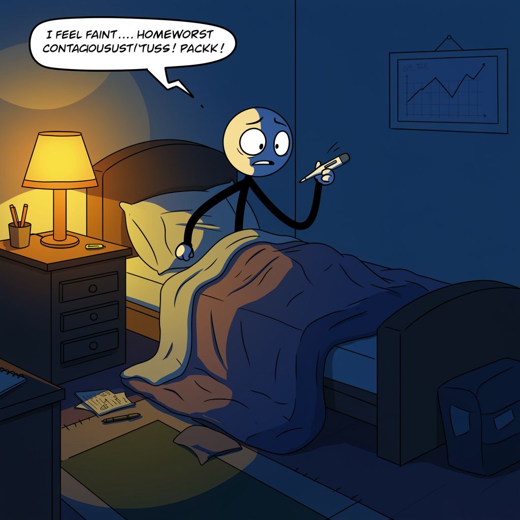 Stick figure fakes illness to avoid homework, which leads to funny antics. Example 3