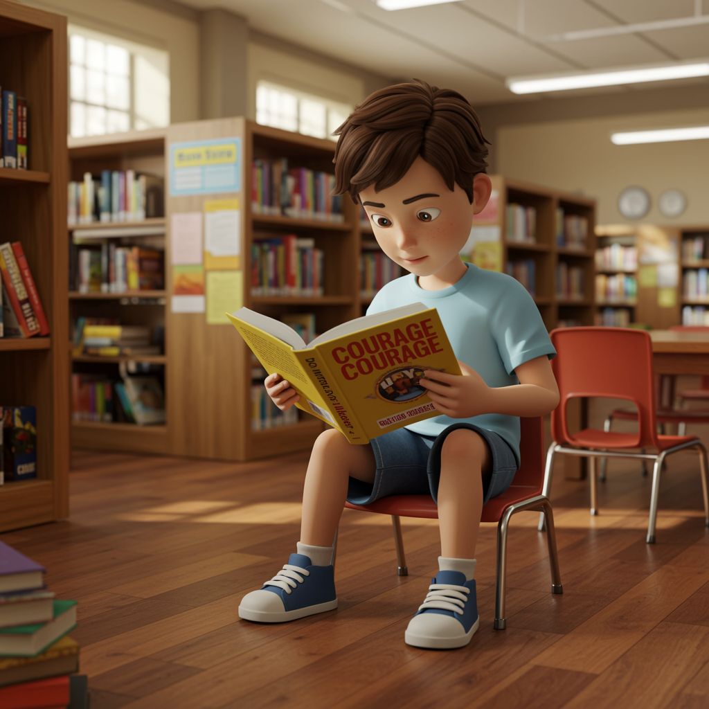 The kid turns to books for understanding bravery.