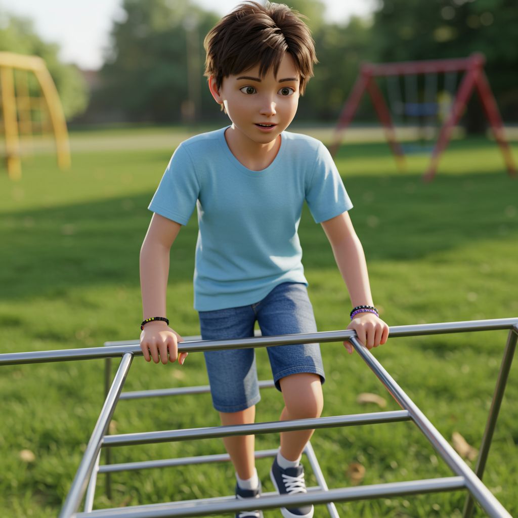 The kid summons their courage and attempts the intimidating challenge.