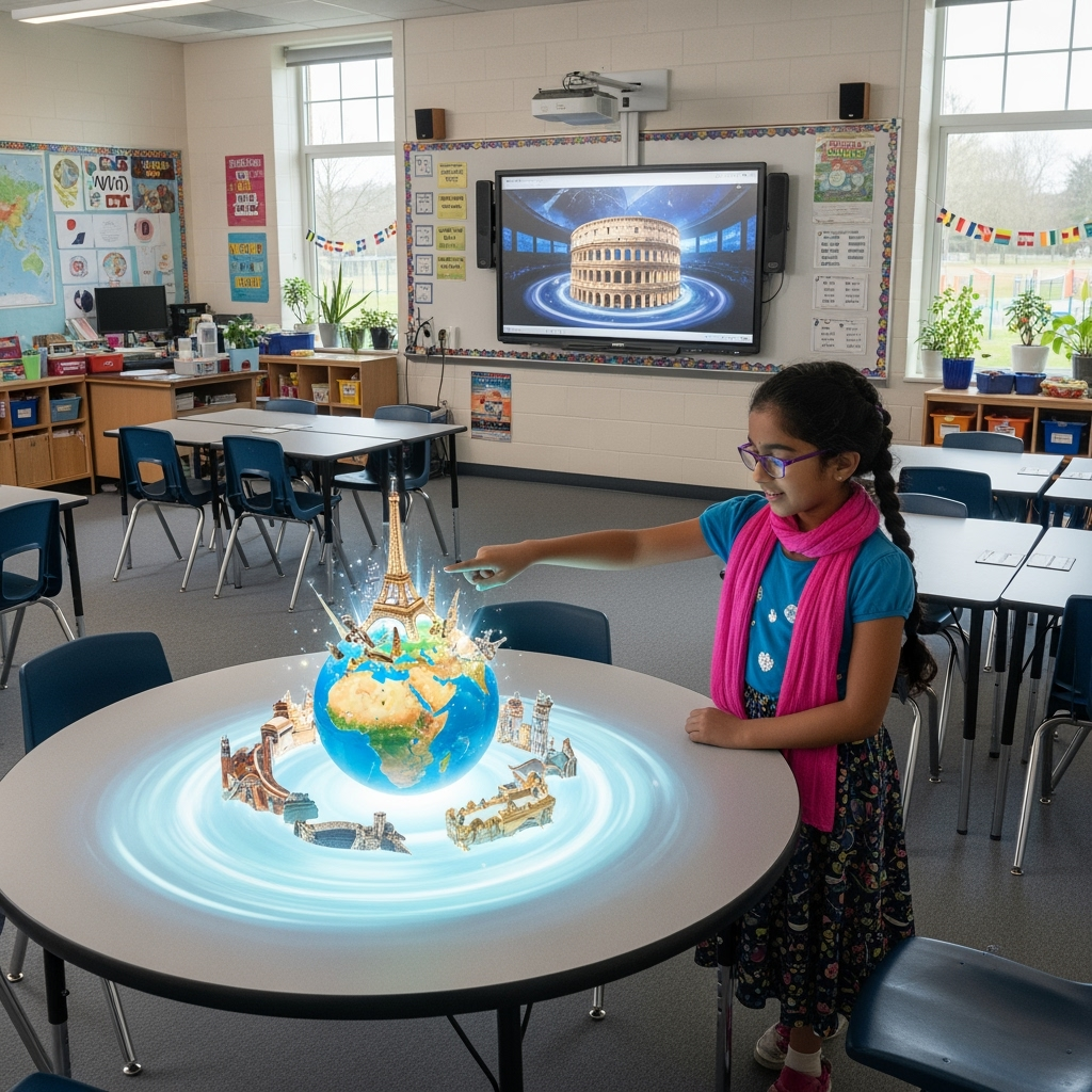 Geography lessons become world tours with spinning globes and iconic landmarks popping up on-screen.