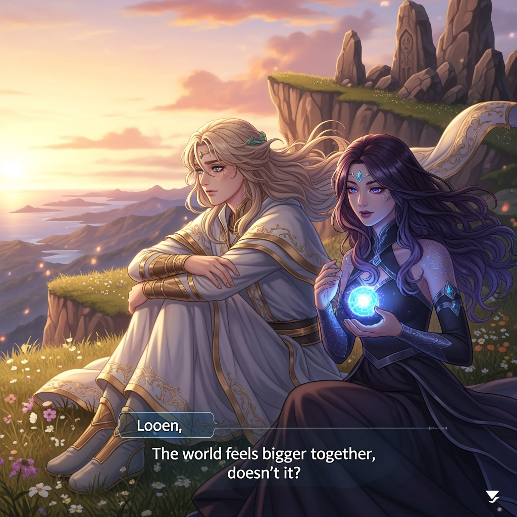 As the sun sets, all characters pause to reflect on their journey's cost and its emotional toll, yearning for hope in an uncertain future.