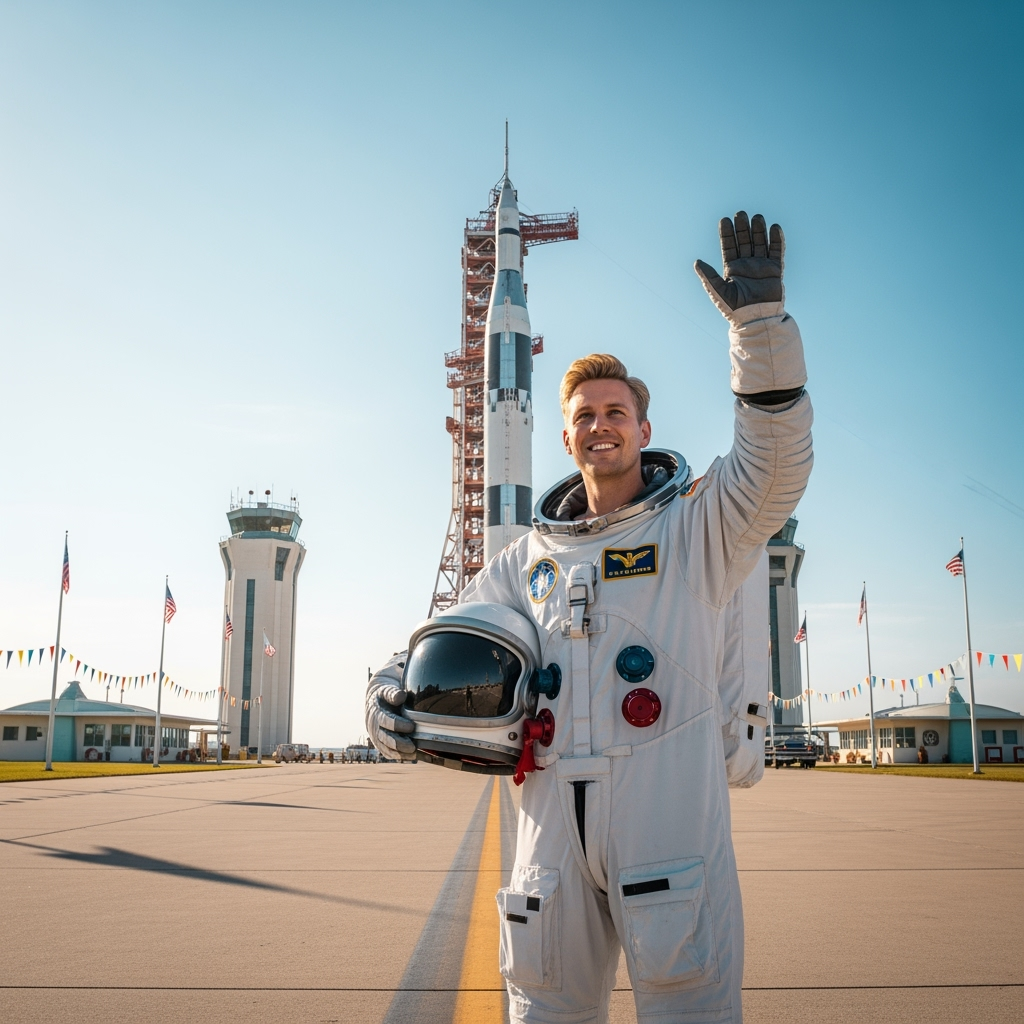 Retro rocket launch into space.