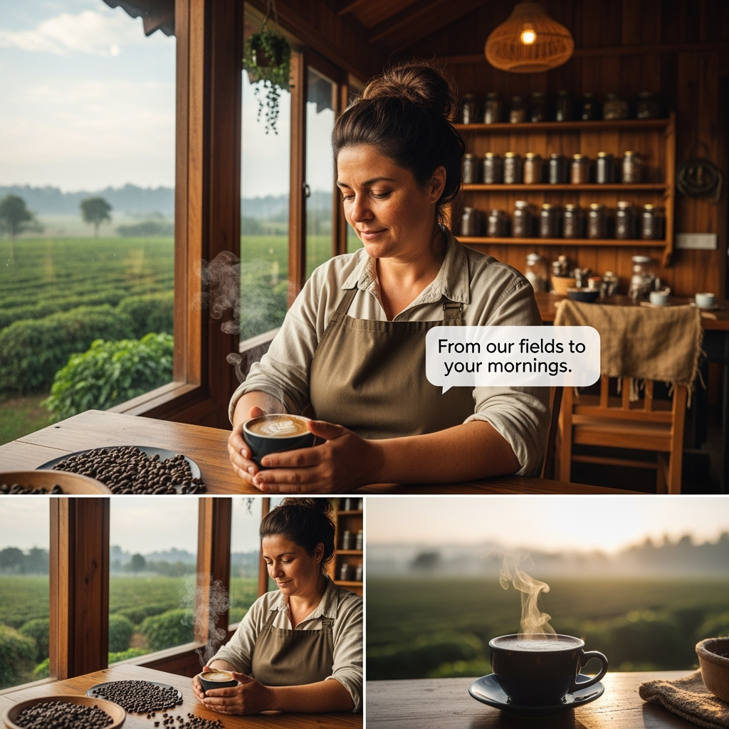 A coffee brand’s journey from bean to cup unfolds with warmth and authenticity.