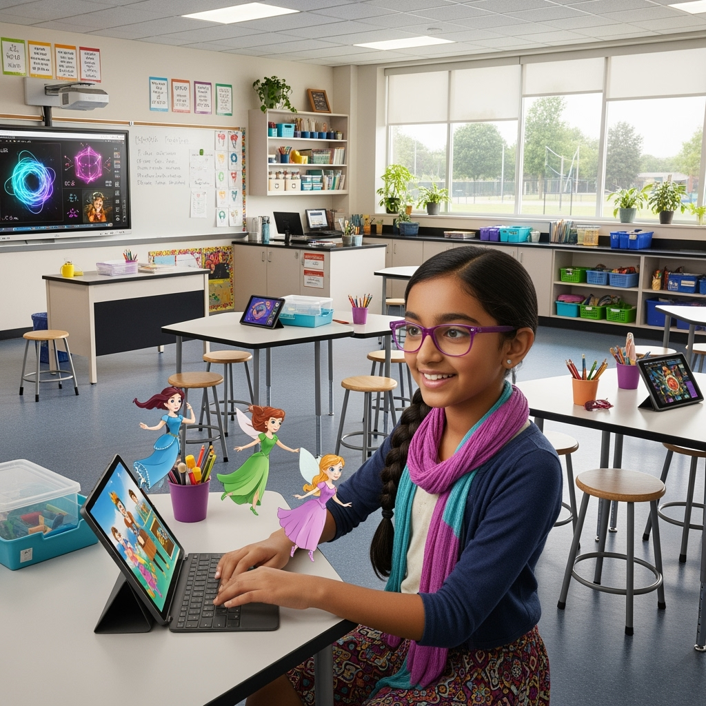 The excitement spreads to other subjects; a science experiment becomes an instant animated visual feast.