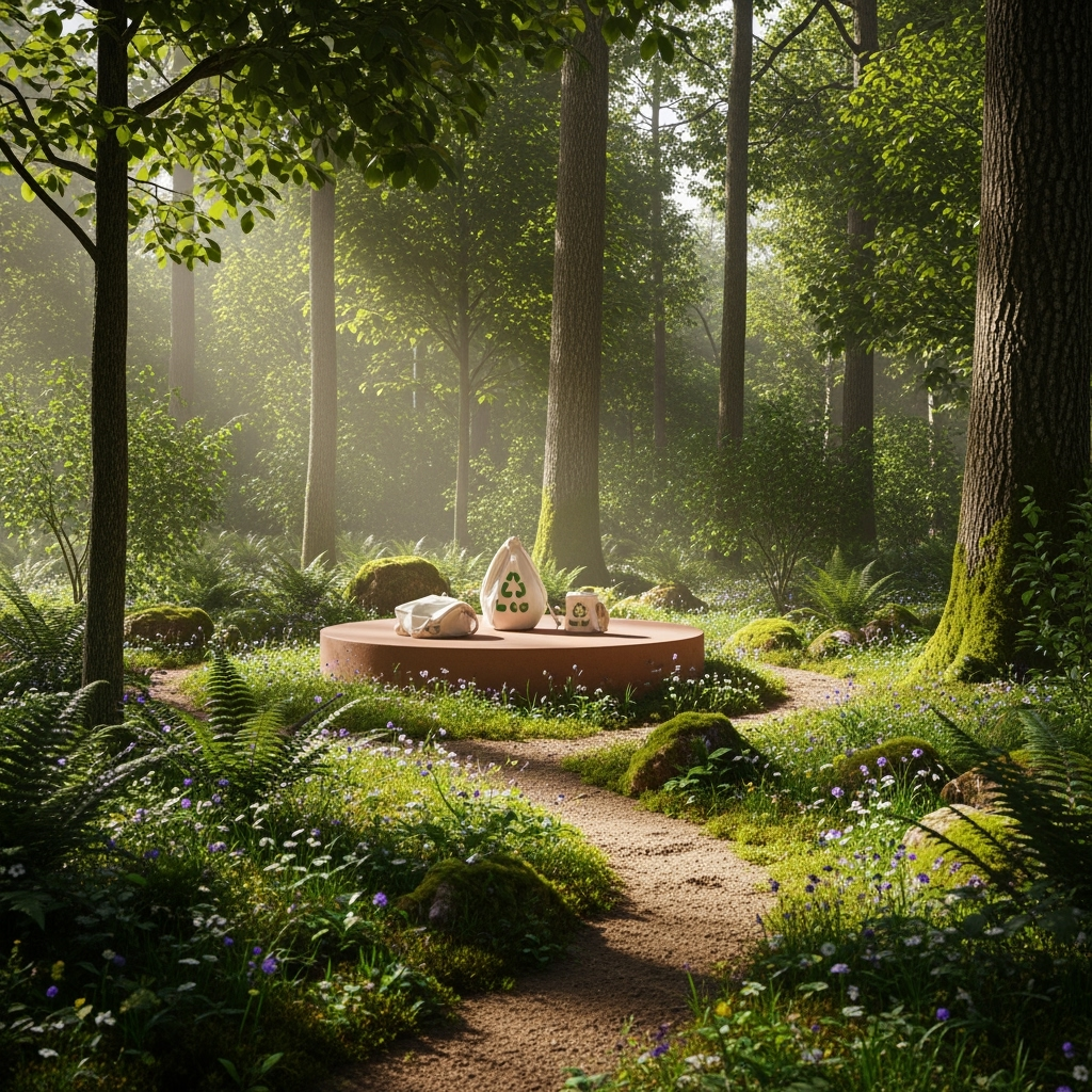 Eco-friendly product ad harmonizes AI with nature-focused messaging.