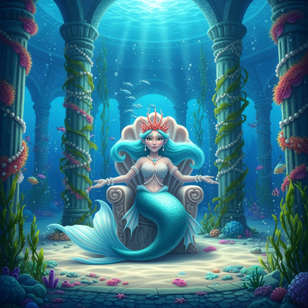 Mermaid’s Sunken Kingdom - Regal beauty beneath the waves.