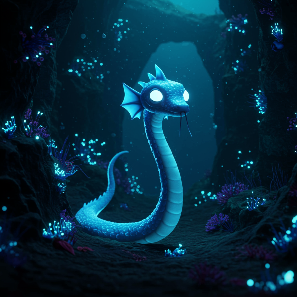 Abyssal Serpent defends its trench against shadow creatures attempting to penetrate its waters.