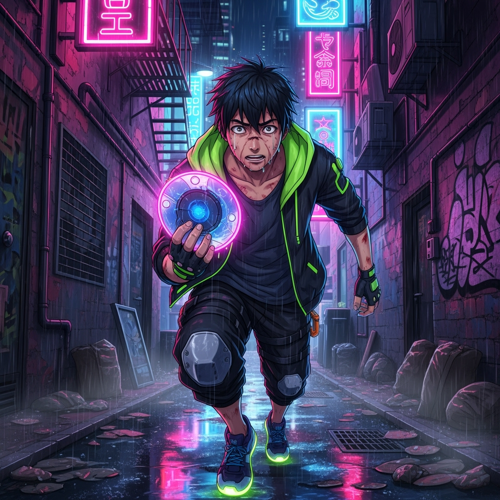 Back in the lab, tension peaks as the capsule's glow intensifies. Dr. Katsura and Batou shelter behind a control desk as the machinery surges. The capsule slowly opens, mist escaping, and the humanoid within begins to move. Both watch, faces lit by blue light, torn between hope and dread.