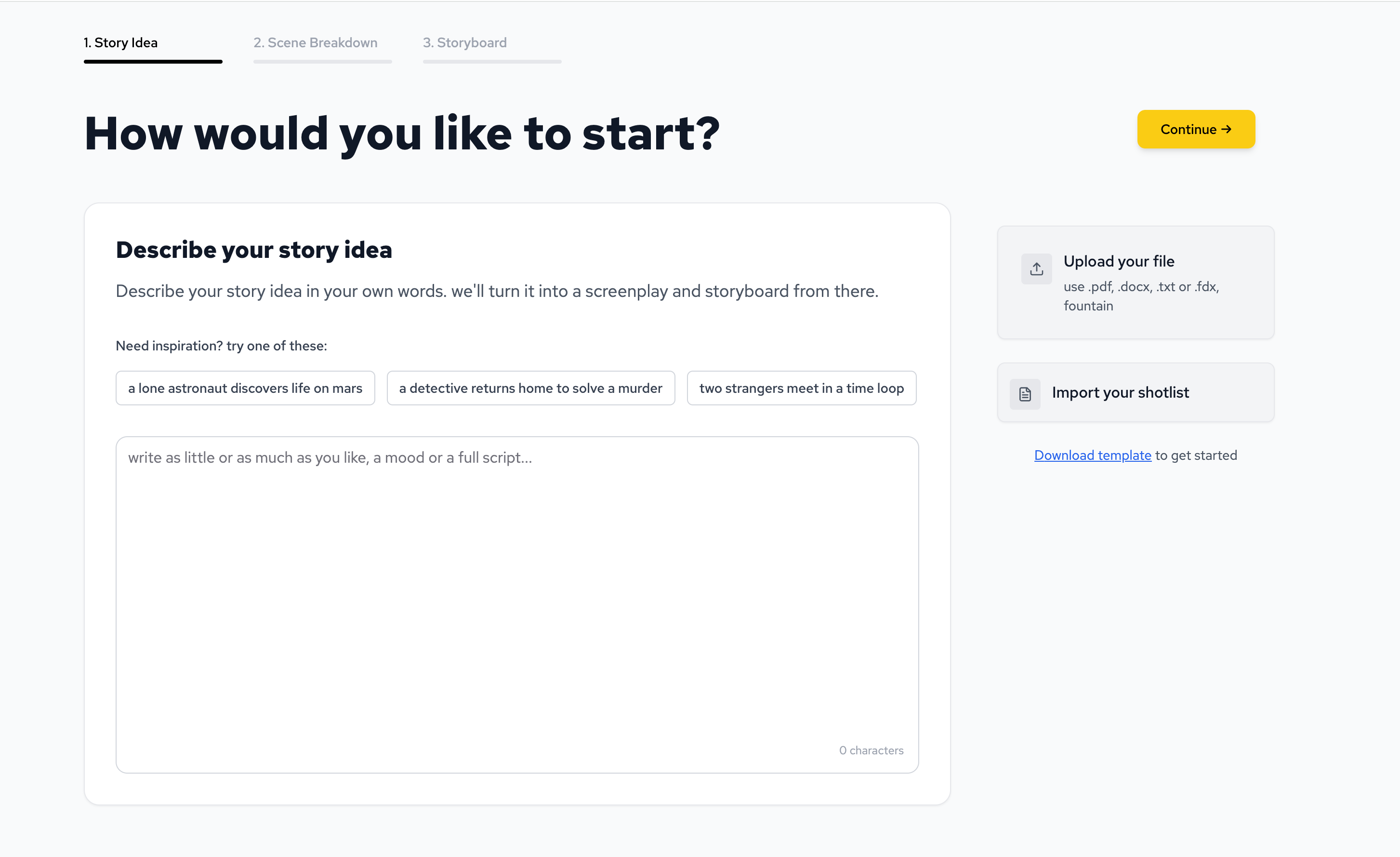 Professional storyboard workflow interface demo