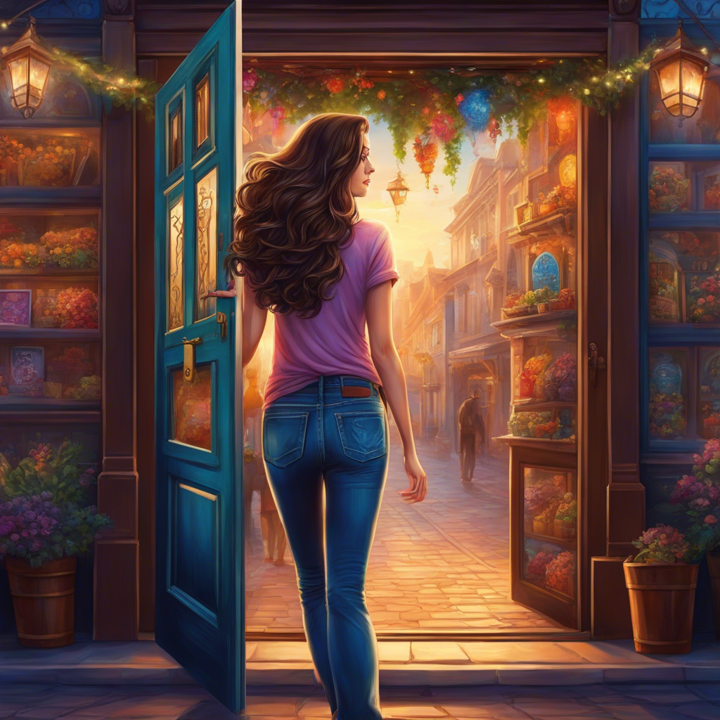 To her surprise, it swung open to reveal a bustling marketplace filled with magical beings.