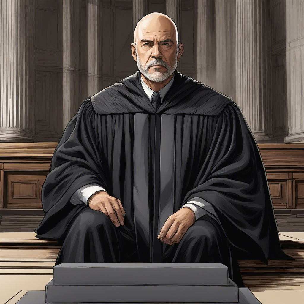 Judge Hartwell, known for his impatience, surprisingly holds the silence with gravitas.