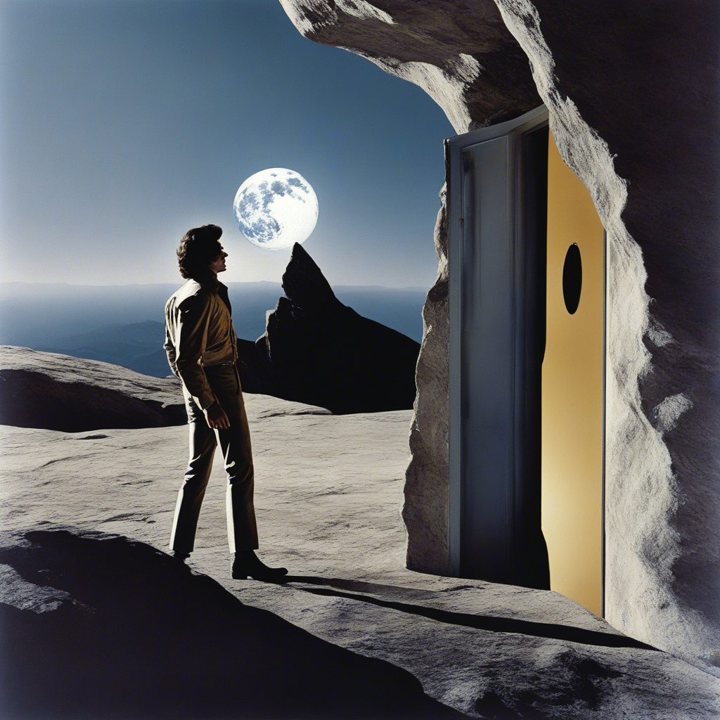 Closer now, he discovered an intricately designed door embedded in a solitary rock.