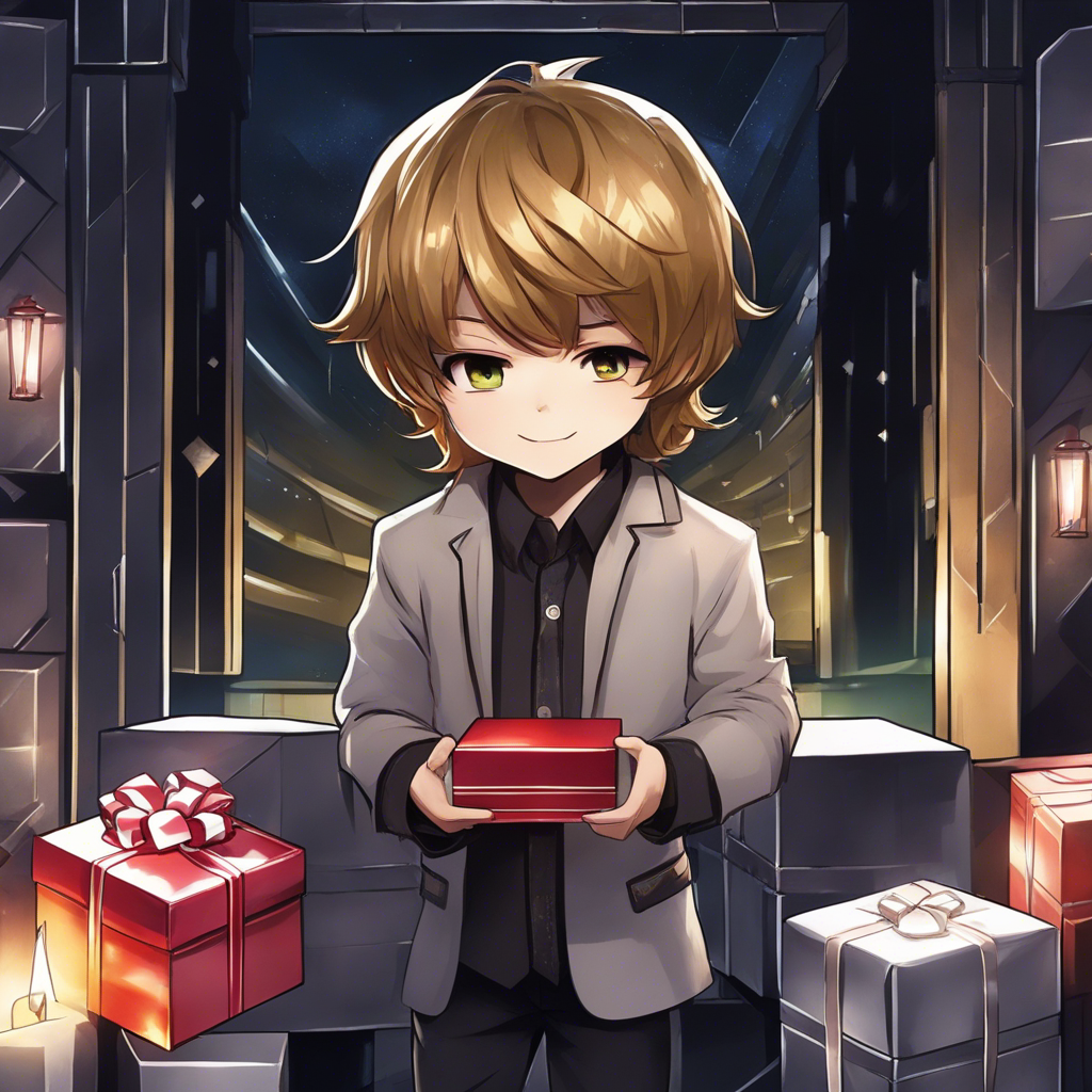 A small robot with a placid smile held a gift box.