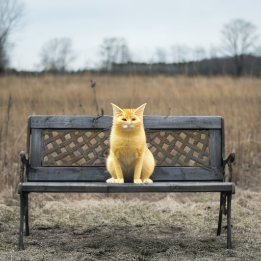 Face of a yellow cat, high resolution, sitting on a park bench